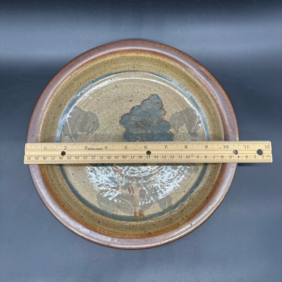 Handcrafted Art Pottery Pie Plate Floral Botanical Earth Tones Brown Green - Picture 7 of 8